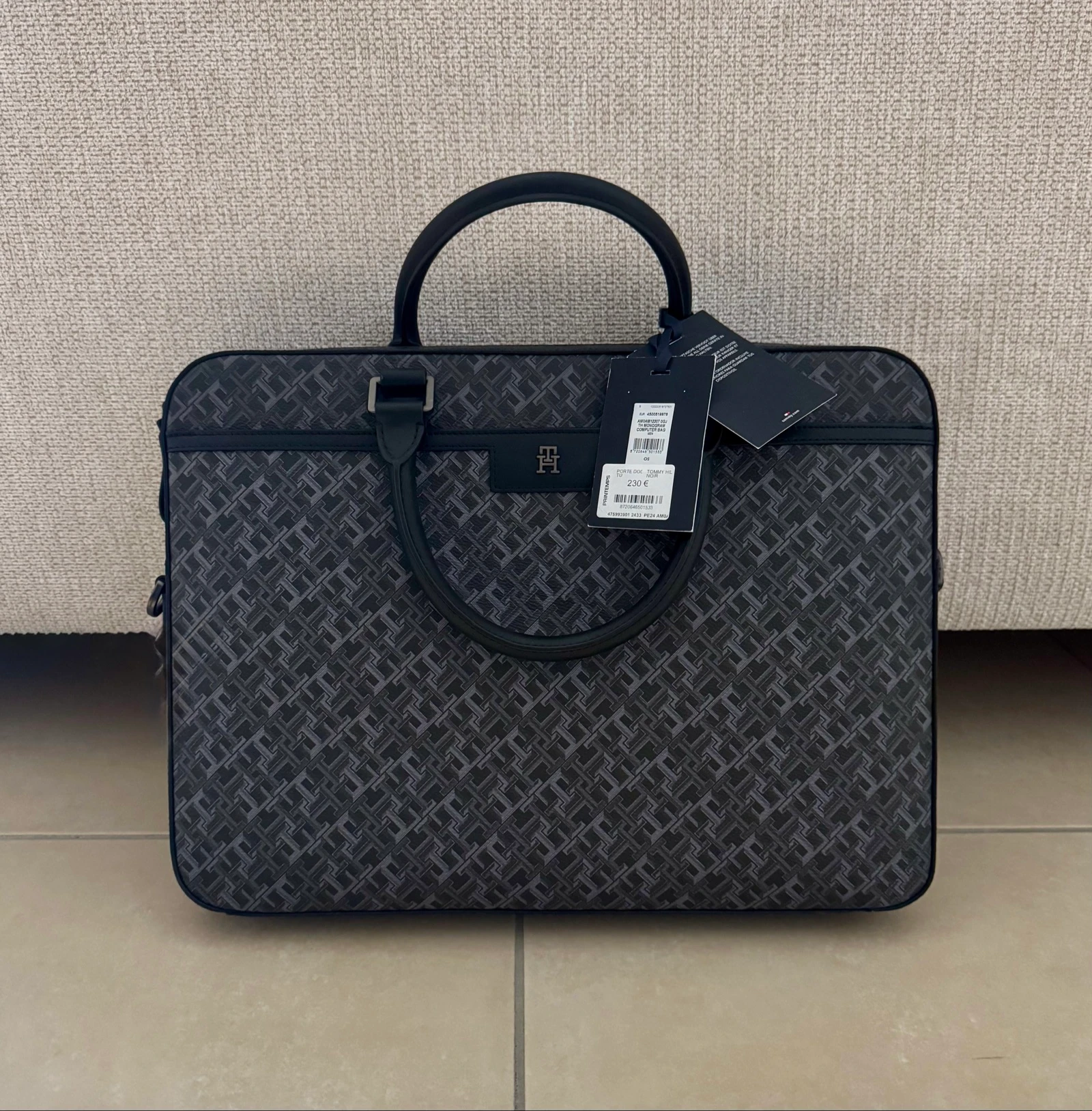 Sacoche sac ordinateur Tommy Hilfiger Th Monogram noire authentique neuve